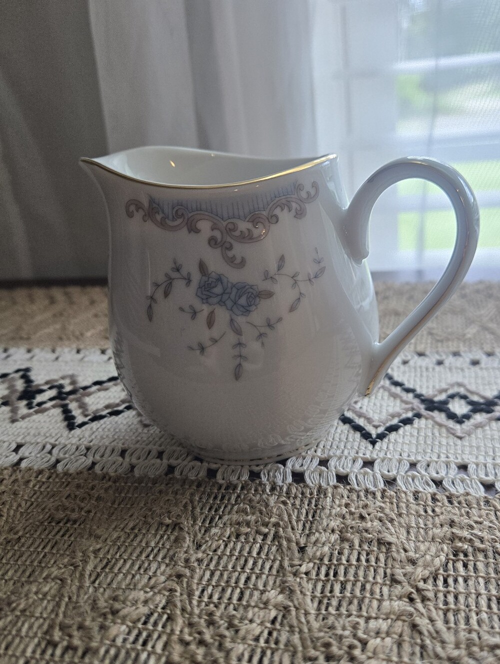 Vintage Imperial China Seville Blue Floral Gold-Trim Porcelain Creamer Pitcher
